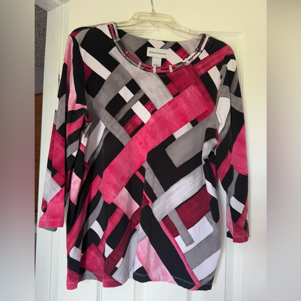 Alfred Dunner Women's Geometric Top - Pink, Black, Gray